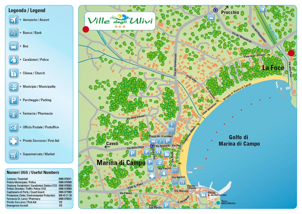 De kaart van  Marina di Campo